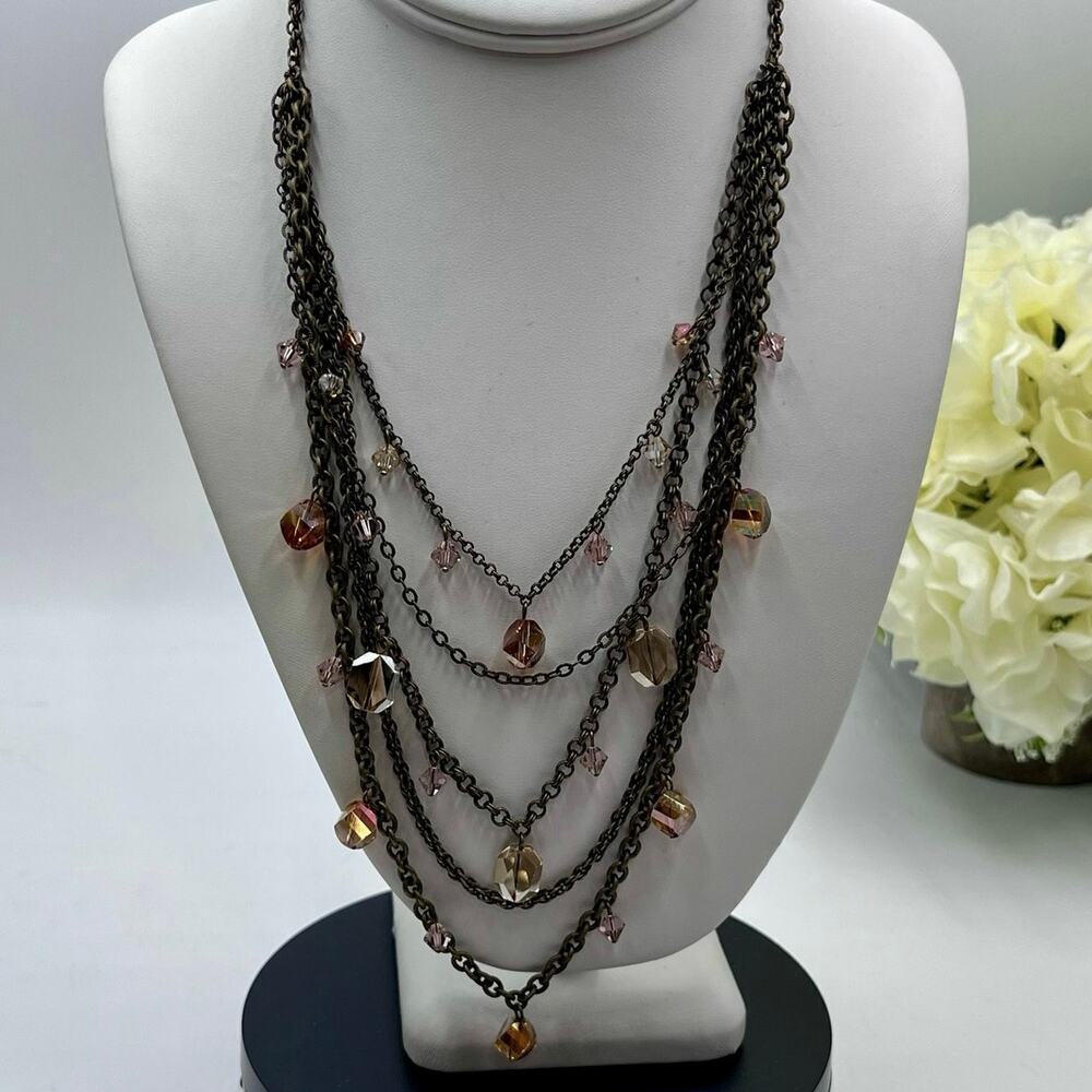 Liz Palacios SF Multistrand Vintage Multi Layer Orange Topaz Crystal Necklace